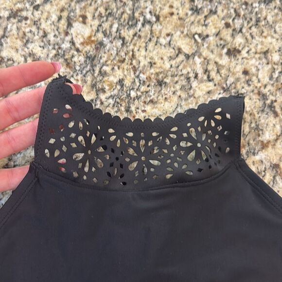 Kids Justice black one piece bathing suit with Lace High Neck and built in bra - Picture 2 of 6